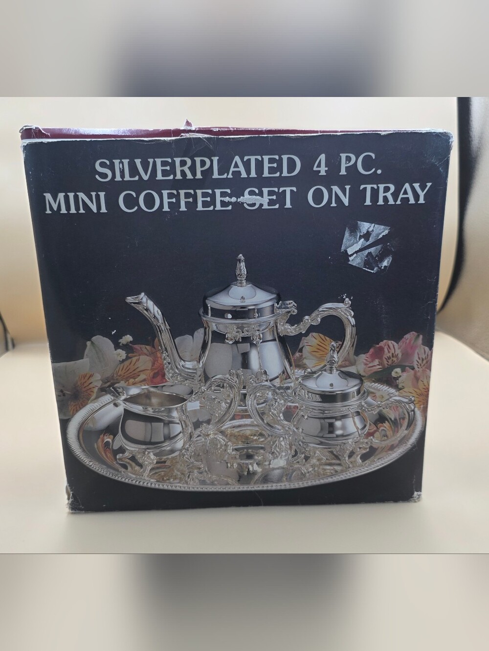 Godinger silver-plated 4-piece mini coffee set on a tray
